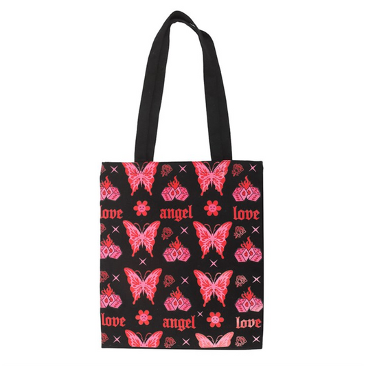 Flaming Butterfly Print Polycotton Tote Bag