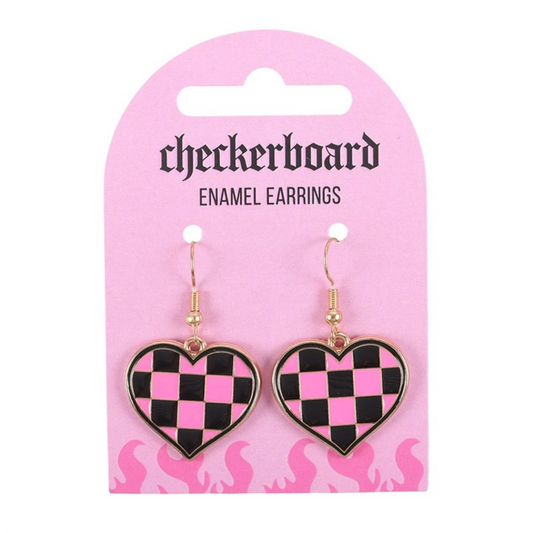 Checkerboard Heart Earrings