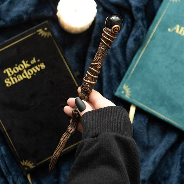 Protection Black Obsidian Crystal Wand with Pouch