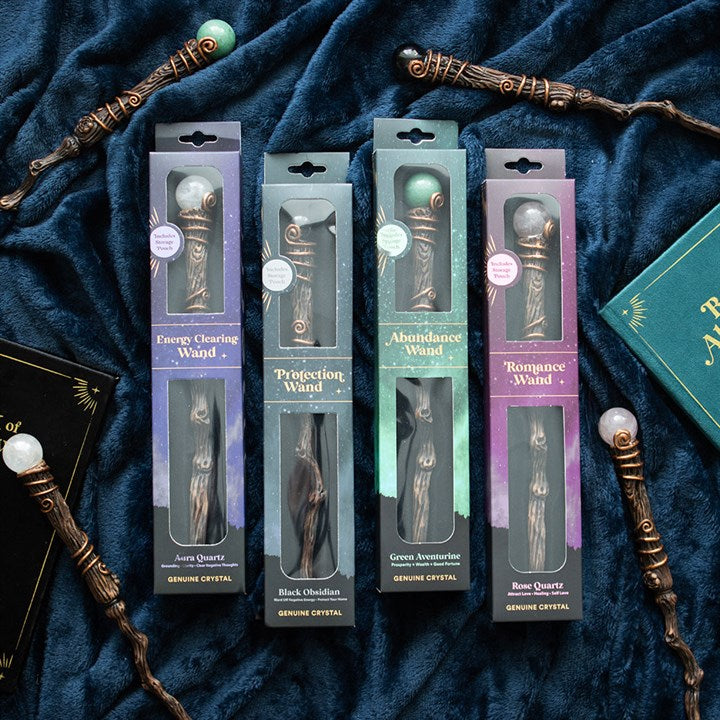 Protection Black Obsidian Crystal Wand with Pouch