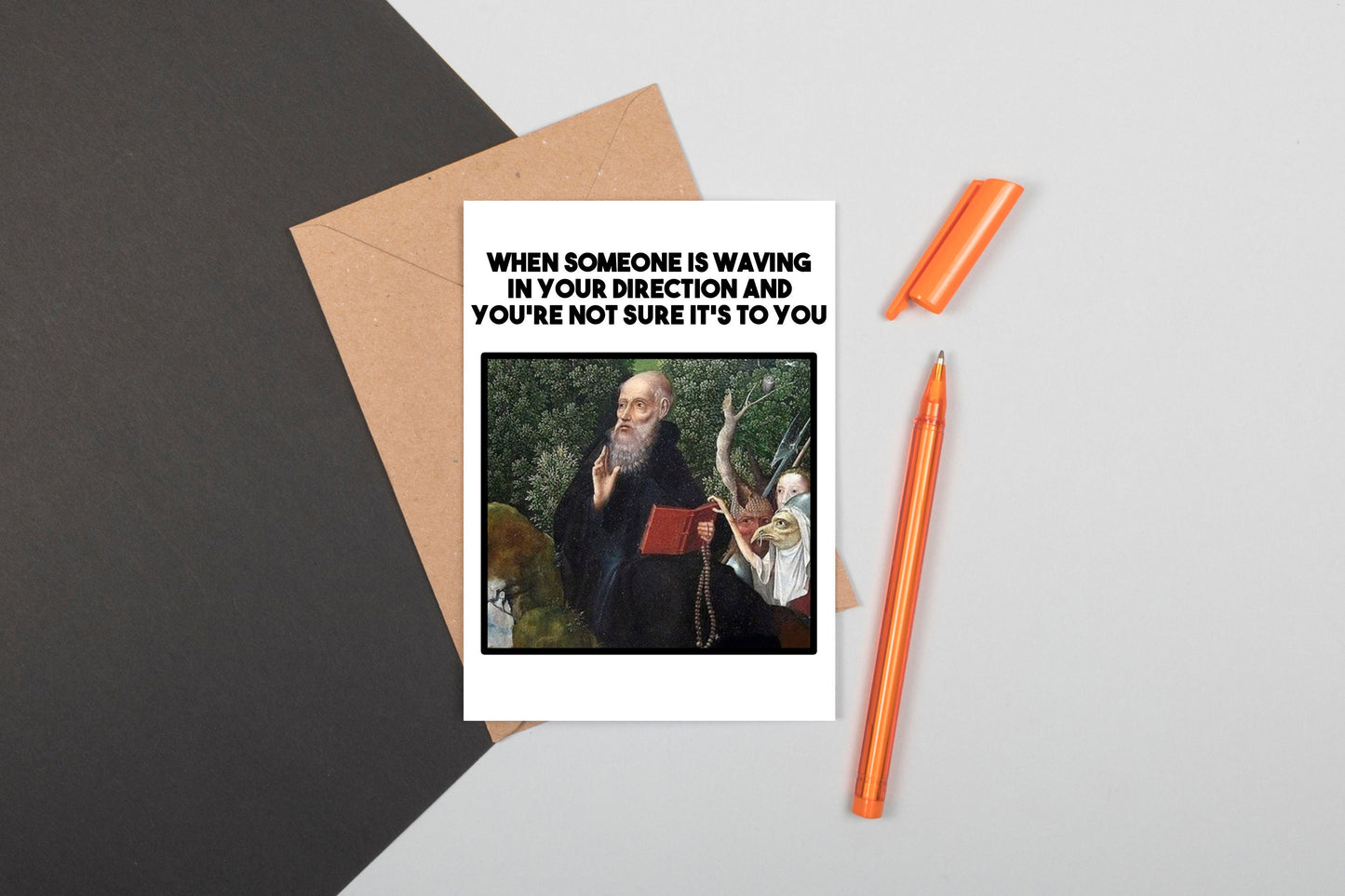 Funny Medieval Art Greeting Card - Waving