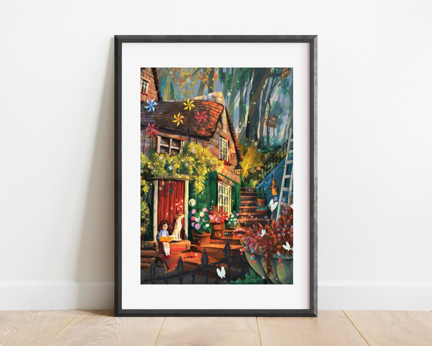 Girl Reading on Cottage Step Art Print