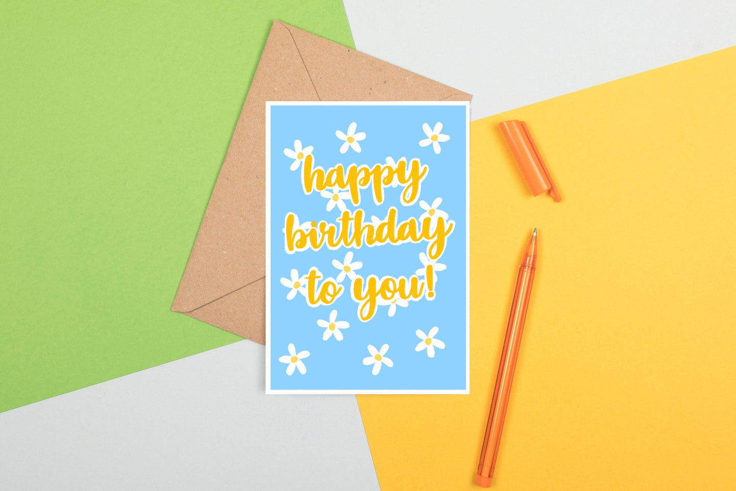 Daisy Summer Happy Birthday A6 Blank Greeting Card with Envelope