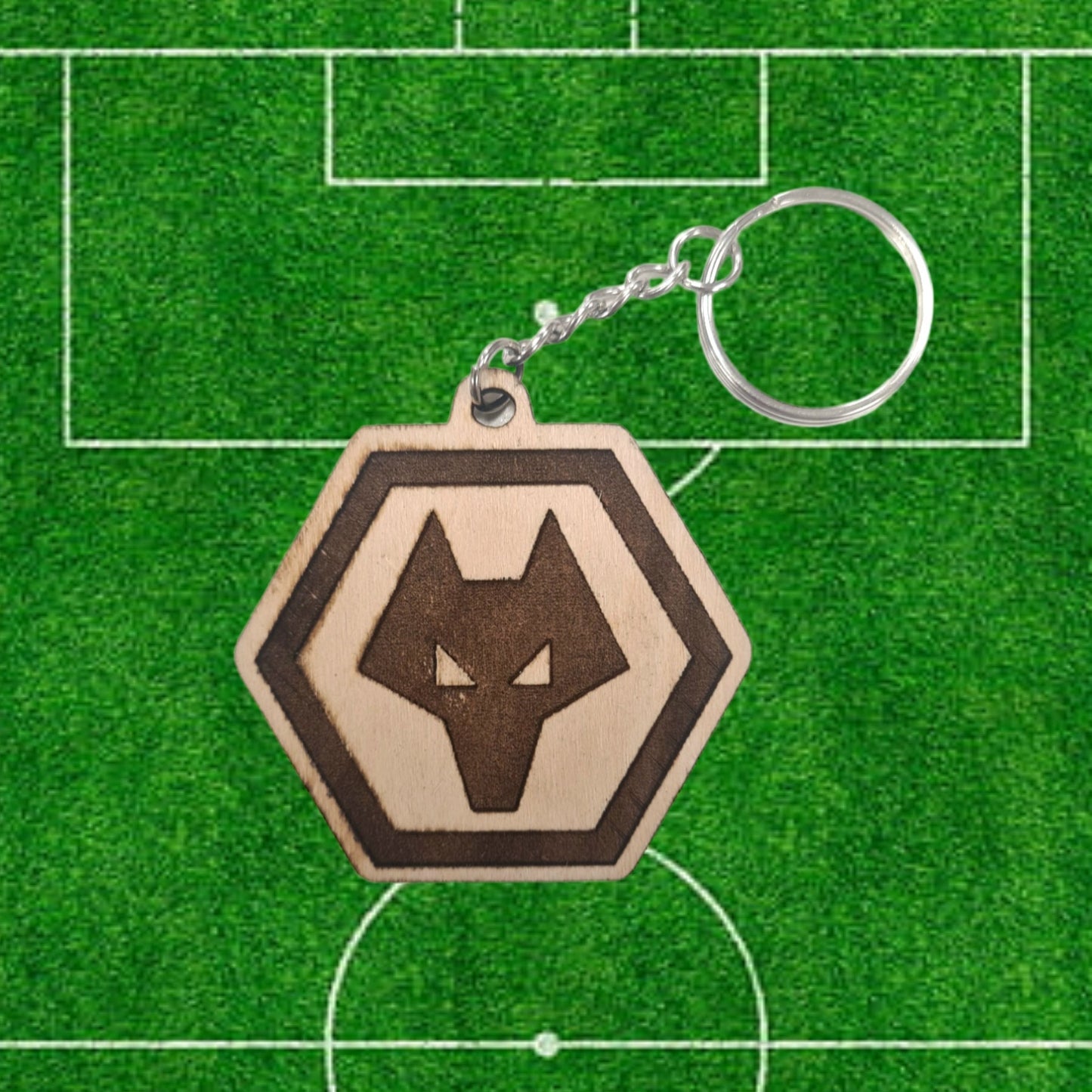 Football Badge Laser Cut Wooden Keyring