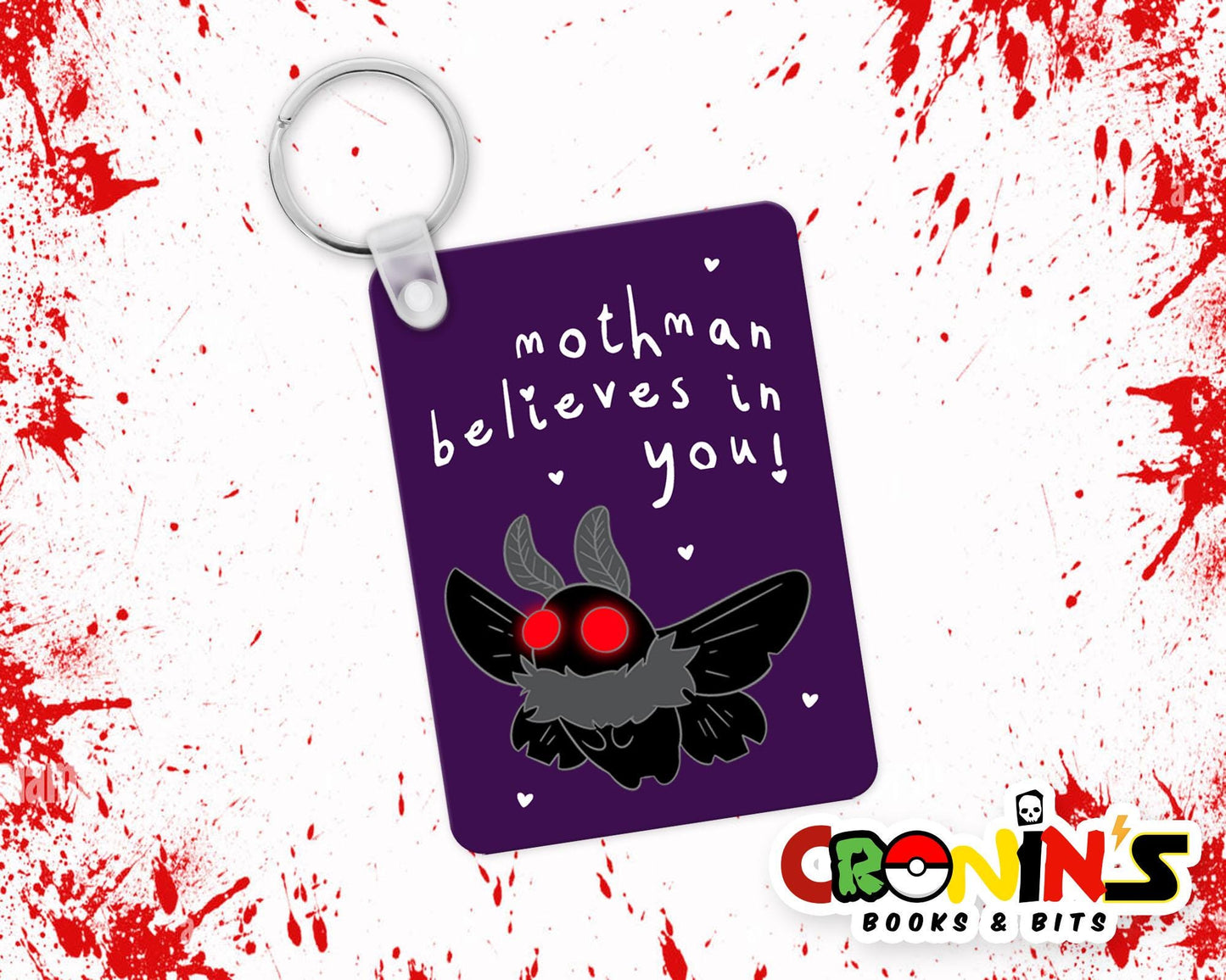 MDF Double Sided Keyring - Mothman Believes in You