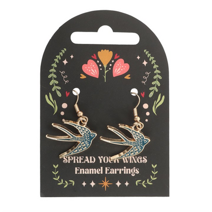 Blue Spread Your Wings Swallow Earrings