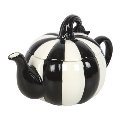 Black and White Striped Pumpkin Teapot