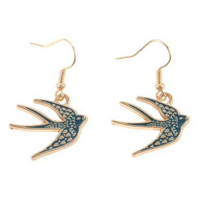 Blue Spread Your Wings Swallow Earrings