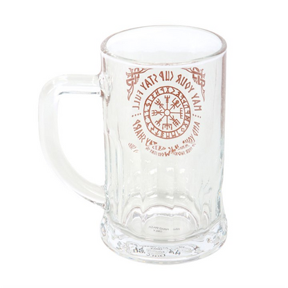 Viking Compass Glass Beer Tankard with Coaster
