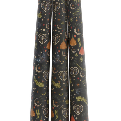 Set of 3 Black Midnight Print Taper Candles