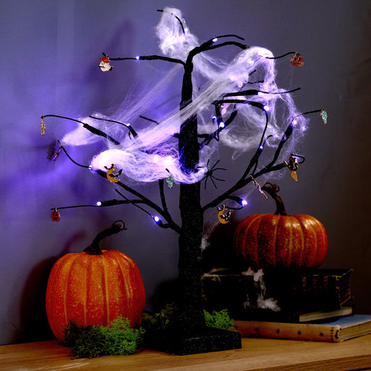 2ft Black Halloween Tree Glitter Purple Usb/Batt Powered