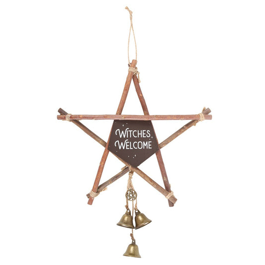 30cm Witches Welcome Pentagram Sign with Bells