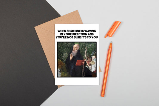 Funny Medieval Art Greeting Card - Waving