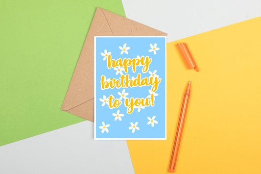 Daisy Summer Happy Birthday A6 Blank Greeting Card with Envelope