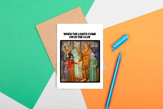 Funny Medieval Art Greeting Card - When the Lights Come on