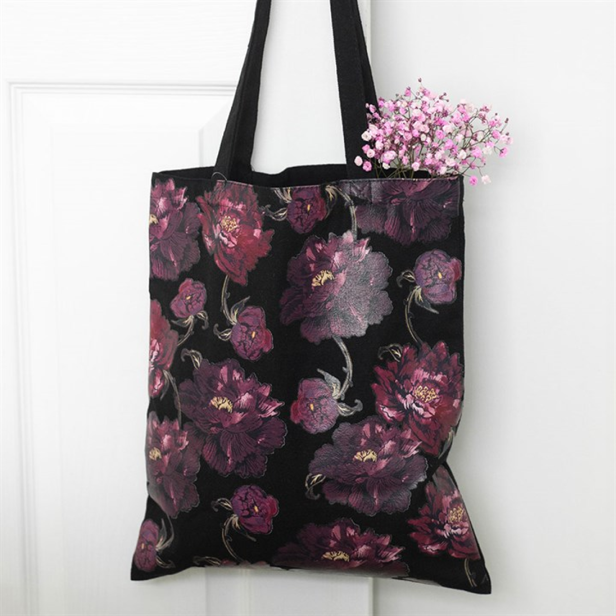Dark Romance Floral Print Tote Bag
