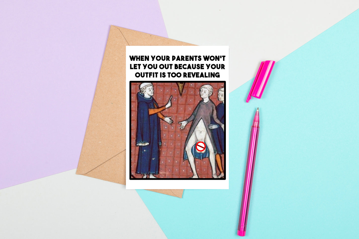 Funny Medieval Art Greeting Card - Revealing Outfit