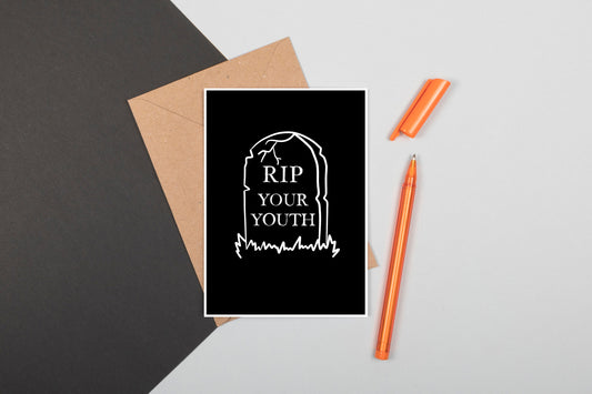 RIP Your Youth Tombstone Gravestone Funny Gothic Birthday Card and Envelope